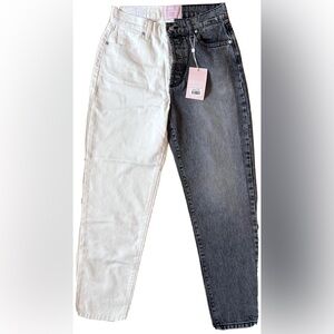 Revice Two Toned Yin Yang Cropped Jeans Demin Pants Size 30 Split High-Rise